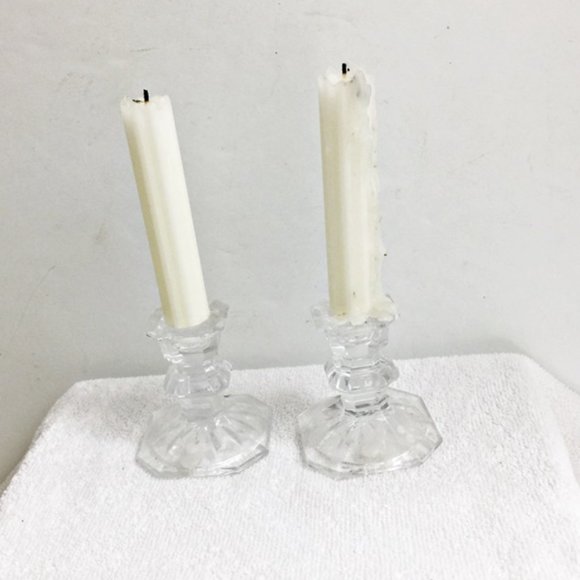 Vintage Mikasa Pair Crystal Clear Candlesticks Candle Holder 3.25" Slovenia - Picture 6 of 7
